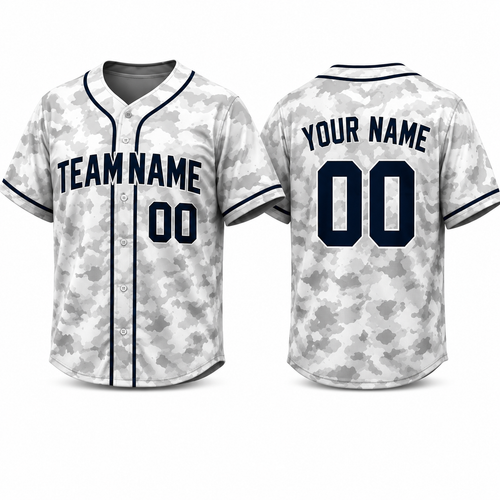 Arctic Camo custom baseball jersey by Rock League Athletic Wear