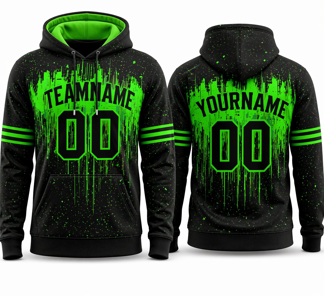 Black Neon Green Drip custom team hoodie by Rock League Athletic Wear