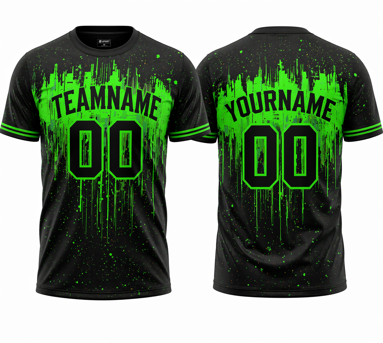 Black Neon Green Drip custom sports T-shirt by Rock League Athletic Wear