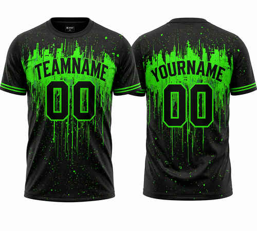 Black Neon Green Drip custom sports T-shirt by Rock League Athletic Wear