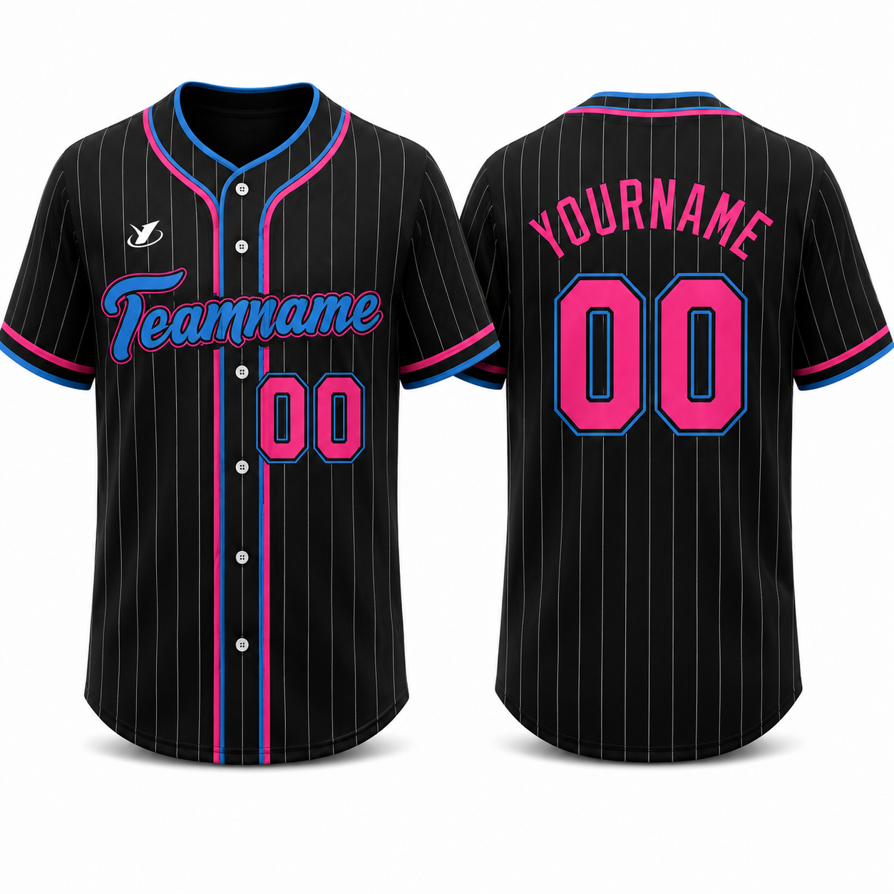 Black Pink Pinstripe custom baseball jersey by Rock League Athletic Wear