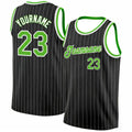 Black Pinstripe Green and White custom basketball jersey by Rock League Athletic Wear