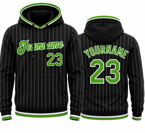 Black Pinstripe Green and White custom team hoodie by Rock League Athletic Wear