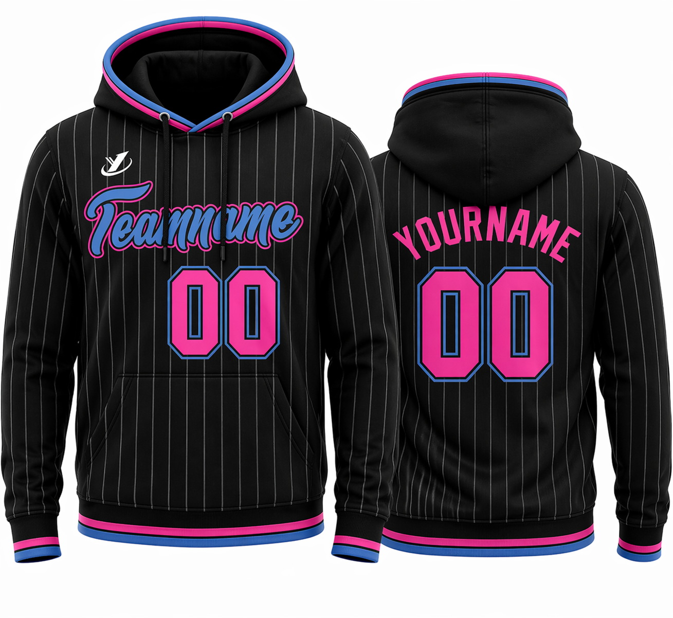 Black Pinstripe Pink and Blue custom team hoodie by Rock League Athletic Wear