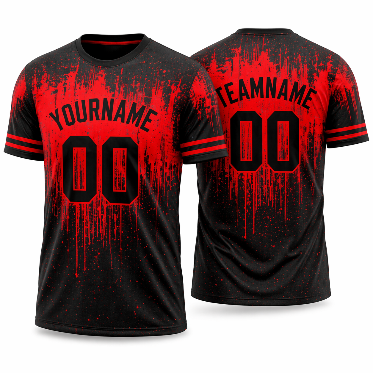 Black Red Drip custom sports T-shirt by Rock League Athletic Wear