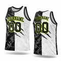 Black and White Split basketball jersey with neon green accent by Rock League Athletic Wear