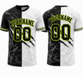 Black and White Split custom sports T-shirt with neon green design by Rock League Athletic Wear