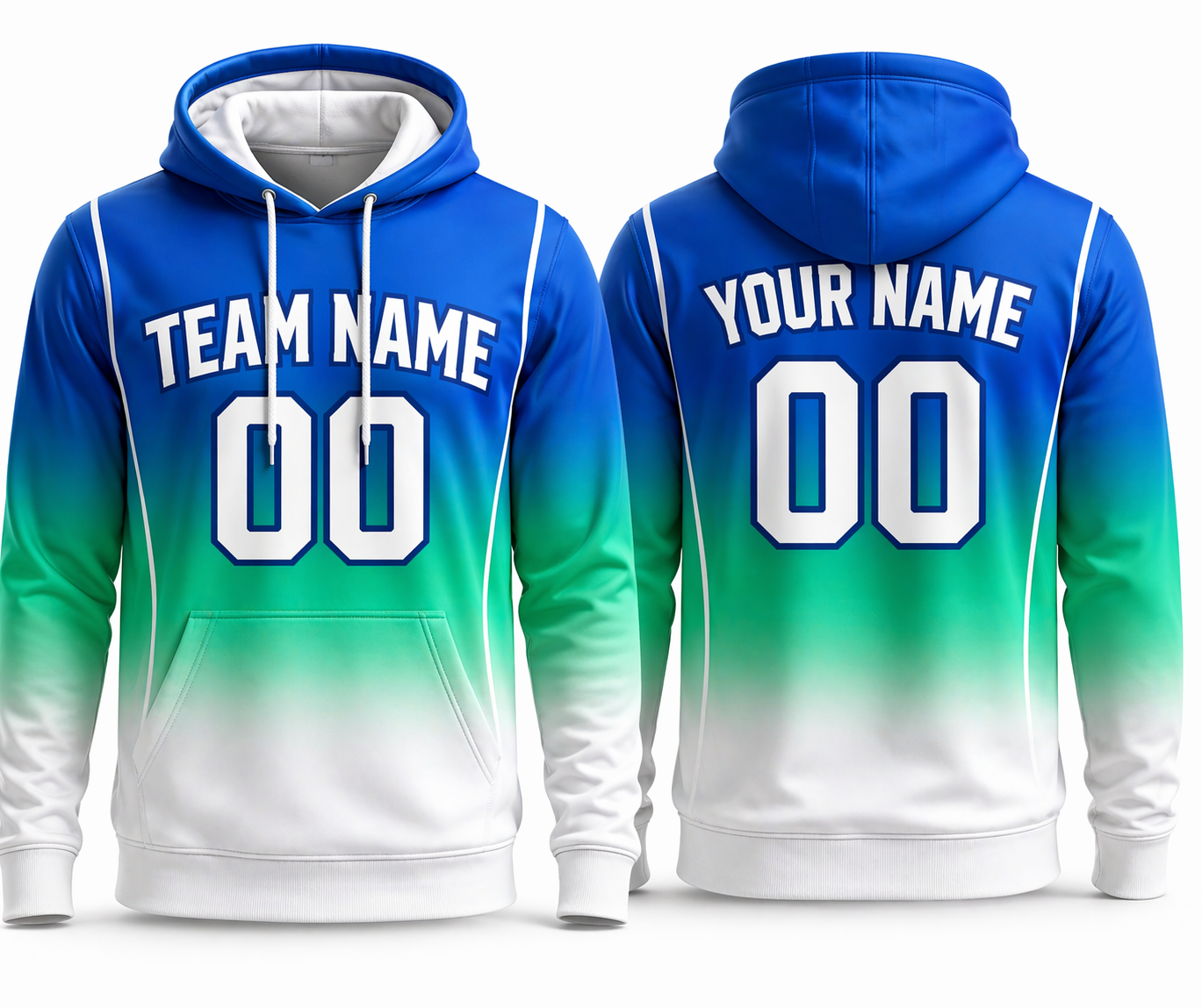Blue Gradient Green Fade custom team hoodie by Rock League Athletic Wear