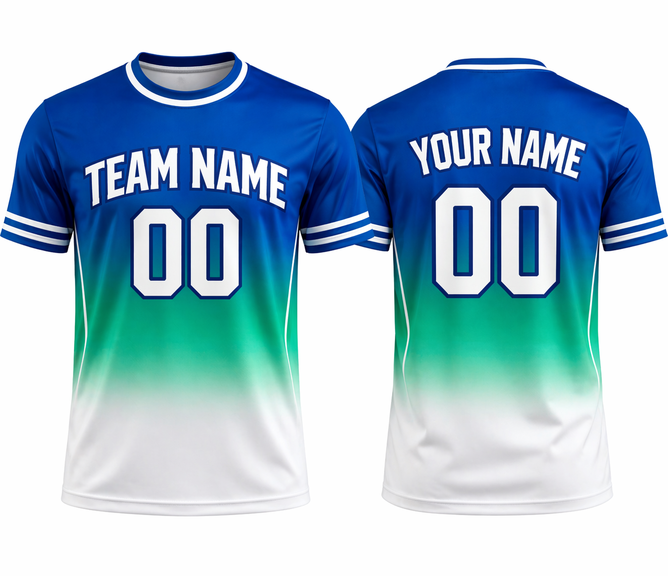 Blue Gradient Green Fade custom sports T-shirt by Rock League Athletic Wear