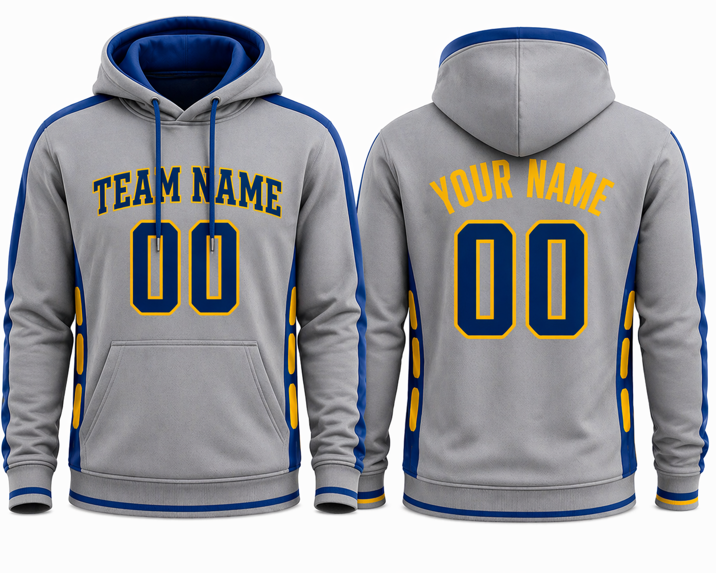 Grey and Blue custom sports hoodie with yellow accent by Rock League Athletic Wear