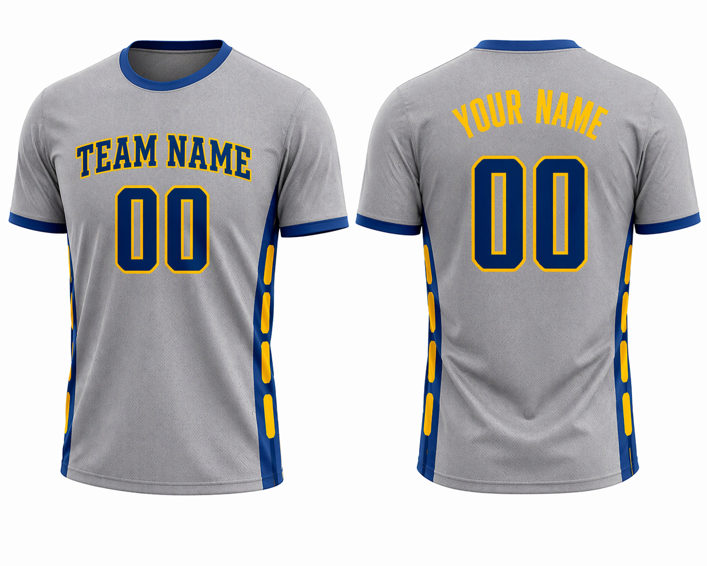 Grey and Blue custom sports T-shirt with yellow accent by Rock League Athletic Wear