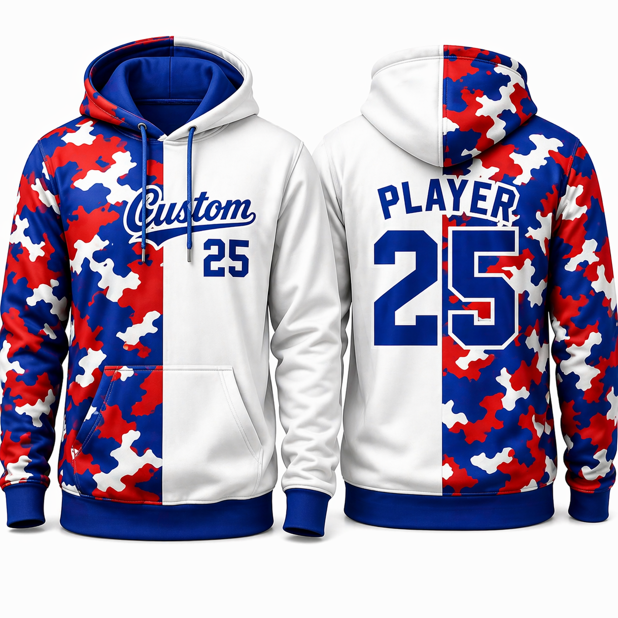 Red Blue Split Camo hoodie by Rock League Athletic Wear