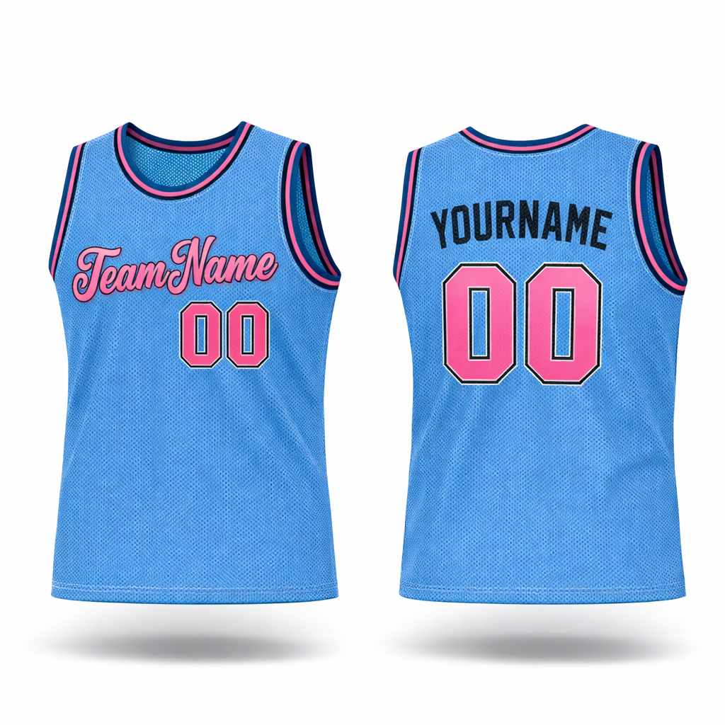 Sky Blue basketball jersey with pink accent by Rock League Athletic Wear