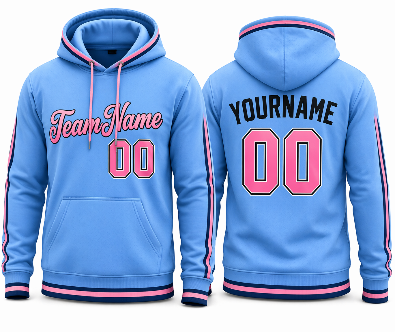Sky Blue hoodie with pink accent by Rock League Athletic Wear