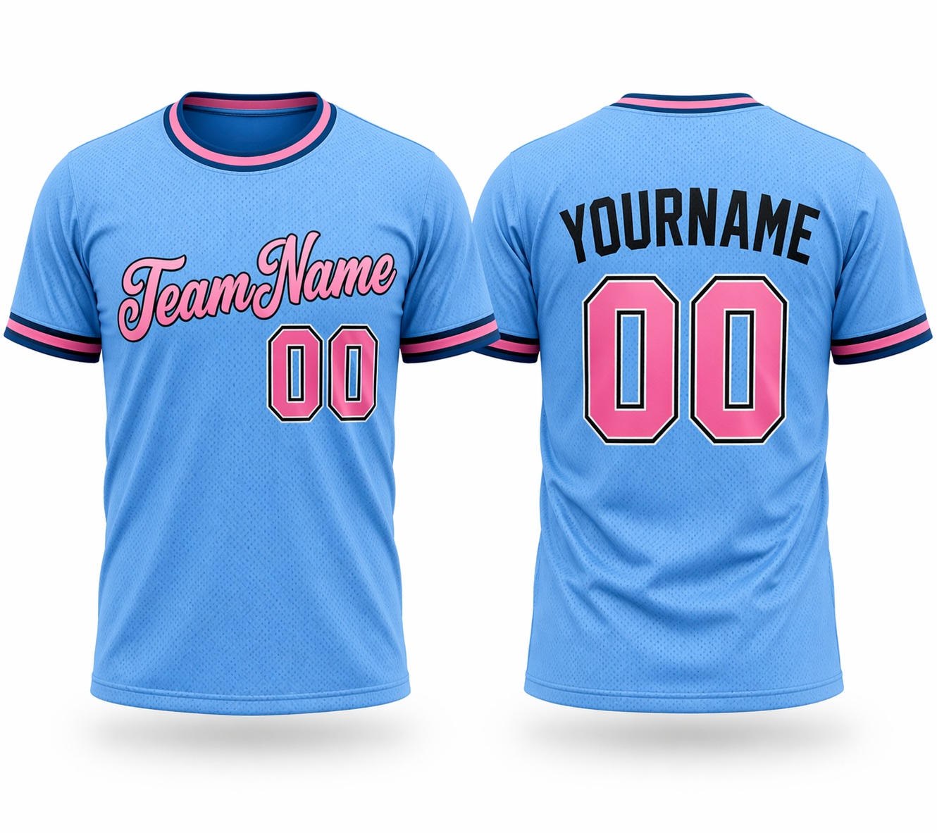 Sky Blue sports T-shirt with pink accent by Rock League Athletic Wear