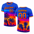 Sunset Palm Tree T-shirt in neon blue and orange by Rock League Athletic Wear