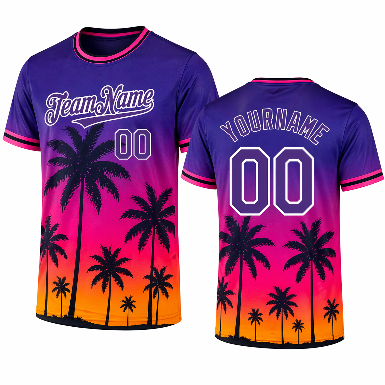 Sunset Palm Tree T-shirt in purple pink orange by Rock League Athletic Wear