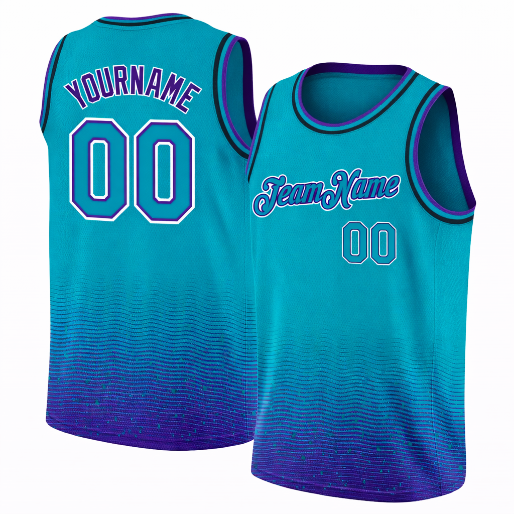 Teal Purple Gradient basketball jersey by Rock League Athletic Wear