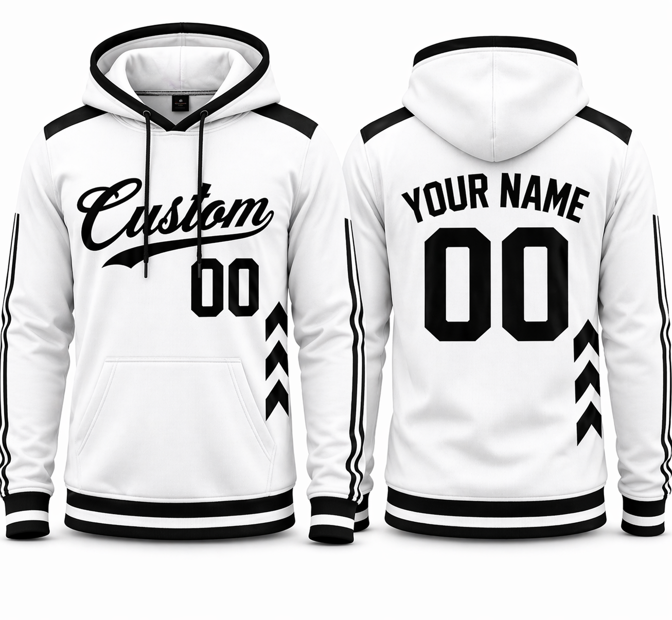 White and Black sports hoodie by Rock League Athletic Wear