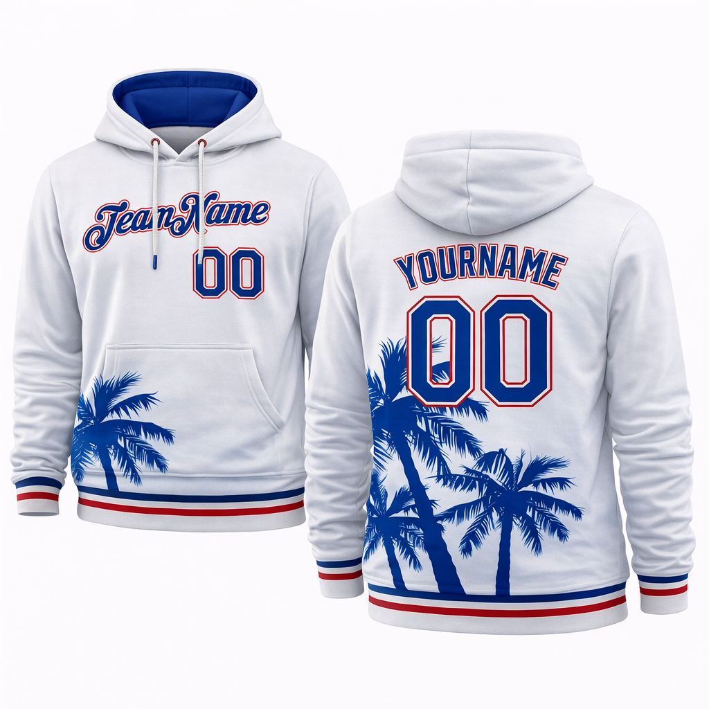 White and Blue Palm Tree hoodie by Rock League Athletic Wear