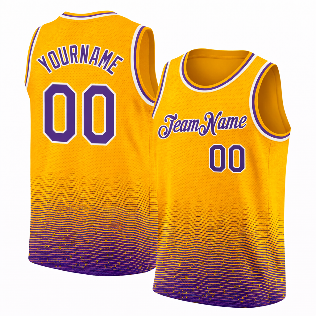 Yellow Purple Gradient basketball jersey by Rock League Athletic Wear